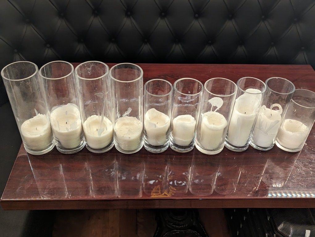 Tall Wax Candles In Glass Cylinders