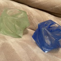 Set Of Two Glass Candle Holders With Swirl Design 