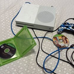 Xbox One With Blue Camo Controller And Cables
