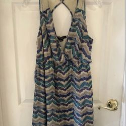 Size L chevron blue and purple dress from Forever 21  With lace back and v neck