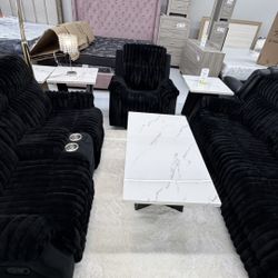 Recliner 3 Pc Velvet Black 