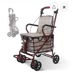 IGWIOL FOLDING ROLLATOR WALKER WITH SEAT AND WHEELS ABSORBING DOUBLE WHEEL 