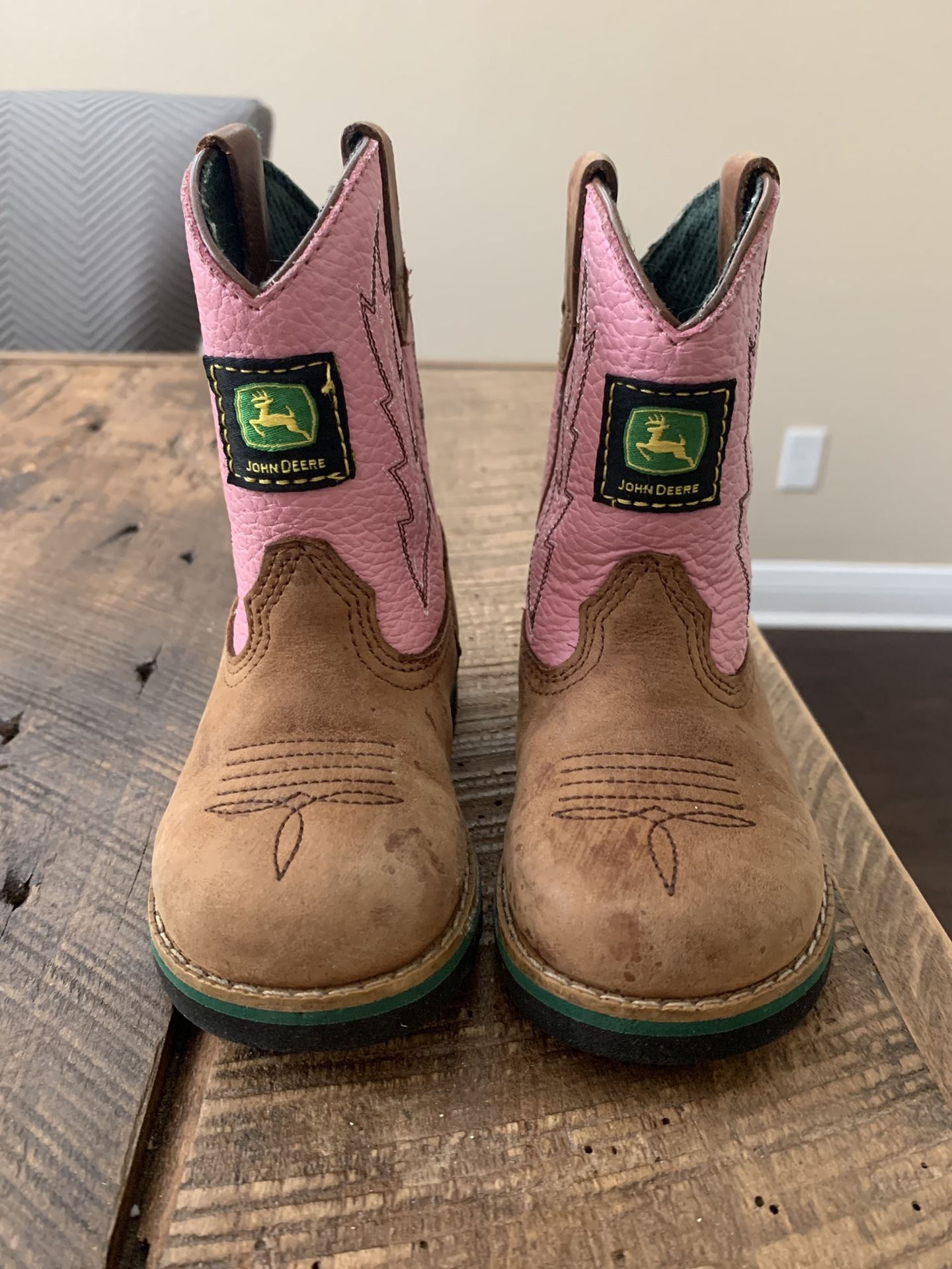 Pink John Deere size 6m toddler boots