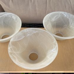Three White Alabaster Glass Lampshades.