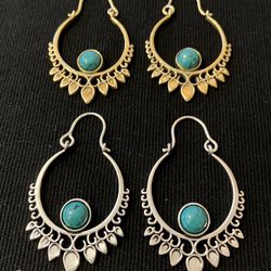 Turquoise stone Earrings in Silver or Gold (brass
