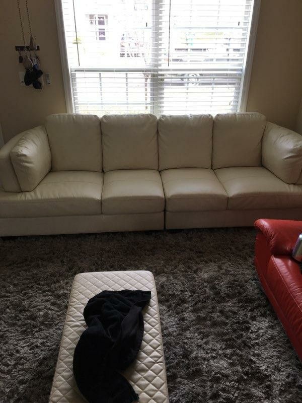 White extra long leather couch