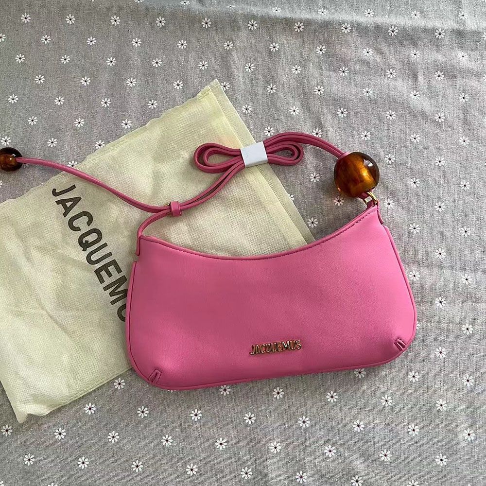 Jacquemus Le Bisou Perle Leather Shoulder Bag In Neon Pink