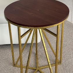 Contemporary Geometric Gold Table with Wood Top