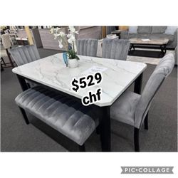 Thanksgiving 6 Piece Faux Marble Top Dining Table Set 