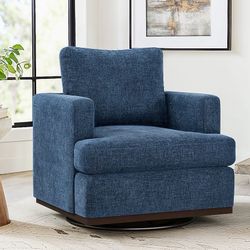 30.3-in W Casual Blue Chenille Swivel Accent Armchair. Navy Blue.