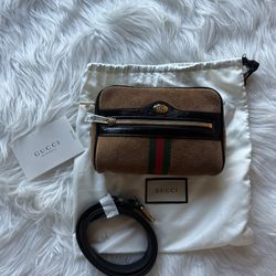 Authentic New Gucci Ophidia Small Belt Bag Brown Suede GRG Web GG Logo Bag Purse