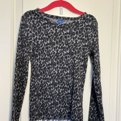 Girls small (6/7) ribbed leopard print black and grey long sleeve shirt