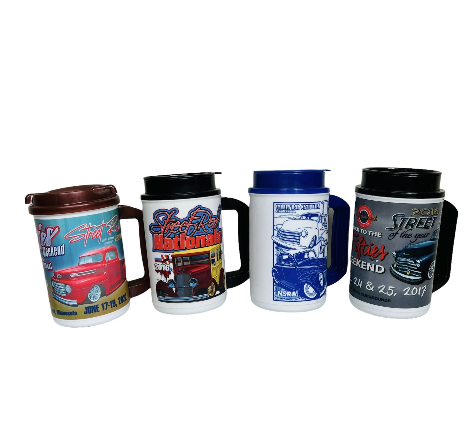4x Hot Rod Cars Plastic Mugs