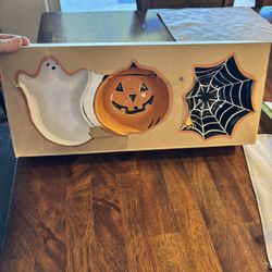 Pottery Barn Vintage Halloween Candy Dish Small Serving Bowls Ghost Web Pumpkin
