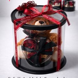 Gifts With Bear And Natural Preserved Roses