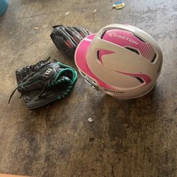 Softball Helmet And Left Hand Gloves 