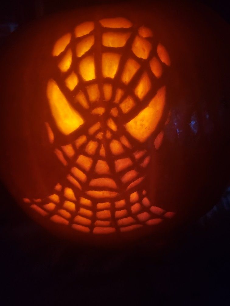 Carved SPIDERMAN PUMPKIN for HALLOWEEN