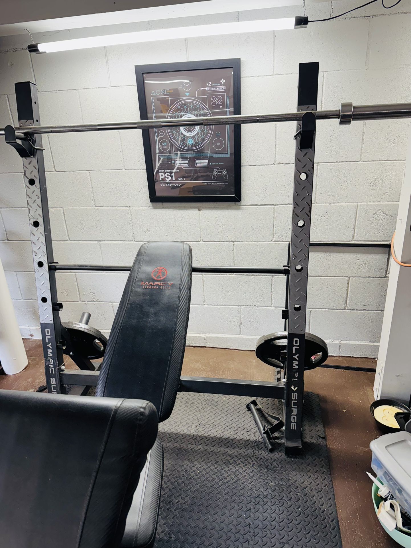 Marcy Olympic Surge Weight Bench – Rack + Attachments (No Barbell or Weights, Pickup Only)