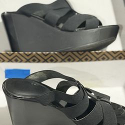 CHARLES DAVID Sandals Sz 8 WEDGE Slip-On Elastic Straps $20 Obo
