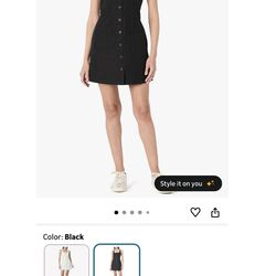 Black button down linen dress