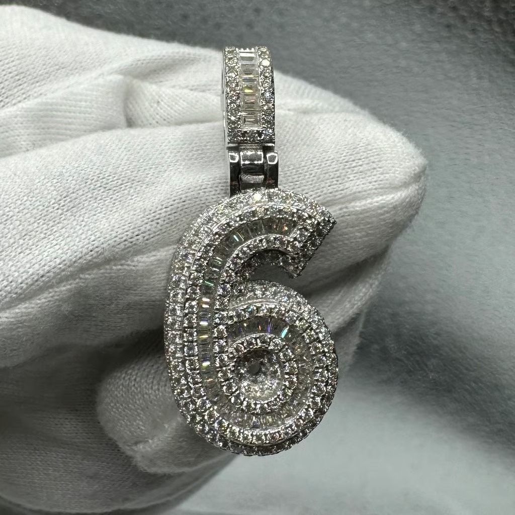 A Moissanite Number charm in Silver with moissanite of 2.40CTW