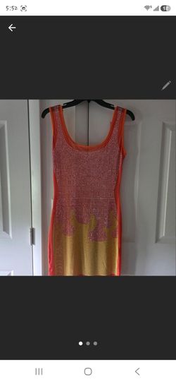 Orange mesh dress w/ rhinestones sz L