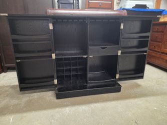 Modern Black Fold Up Bar / Cabinet on Wheels
