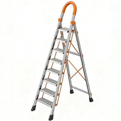 NYtoll 8 Step Ladder with Handrail,Aluminum Non-Skid Wide Pedal Folding Step Stool