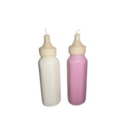Baby Bottles Candles Set Of 2 White & Pink 8" H Read Below 