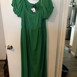 Green Off The Shoulder Long Dress, 3X