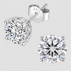 noisy night 925 Sterling Silver Round White Cubic Zirconia Prong Stud Earrings Butterfly moissanite