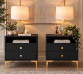 Set of 2 Nightstands with Wireless Charger Station Modern Bedside Tables K-53
