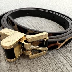 Michael Kors Leopard Haircalf Belt with Gold Buckle – 95 cm