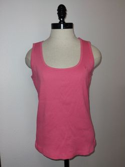 Vintage Lauren Ralph Lauren Top Womens L Pink Ribbed Scoop Neck Sleeveless Tank