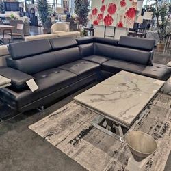 Black Contemporary Sectional With Adjustable Headrests. Brand New 