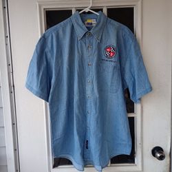 Port And Company Denim Shirt Embroidered Logo National Corvette Museum Bowling Green, KY Sz L for Men's.