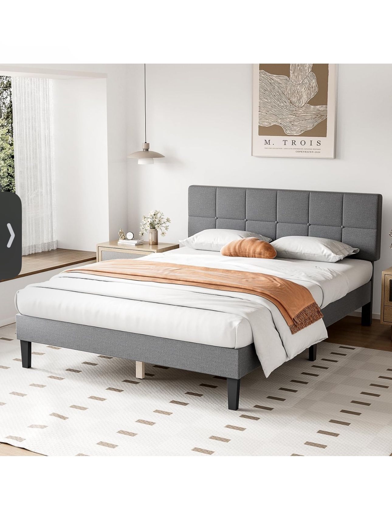 Brand New Full Bed Frame with Headboard, No Box Spring Needed, Linen Upholstered Platform Bed Frame with Wood Slats Support, Noise Free, Perfect for a