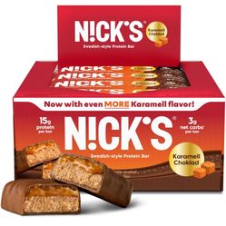Nick's Protein Bars Chocolate Caramel | 14g protein | 190 calories | Low Carb Keto Friendly 12 bars