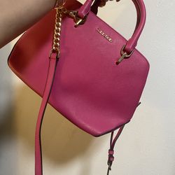 Calvin Klein Fuchsia Satchel Handbag with Gold Chain