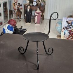 Partylite Black Wrought Iron 3 Leg Handled Display Chair Table Pillar Candle Holder Pedestal 5"H To Top Of Seat