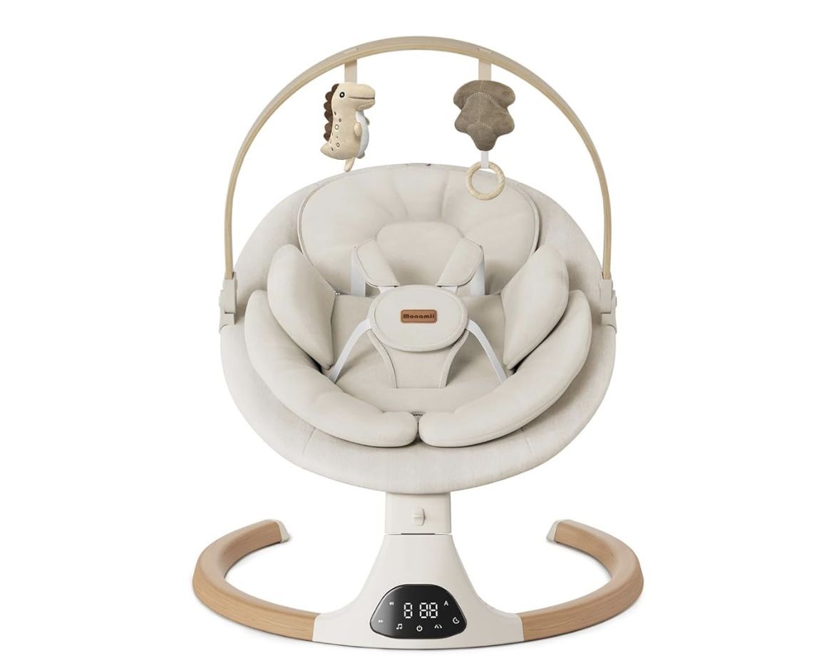 Baby Swings for Infants, Monamii Baby Swing, Infant Swing with 5 Speeds, 10 Lullabies, Electric Swing for Baby, Indoor & Outdoor Use (Beige)