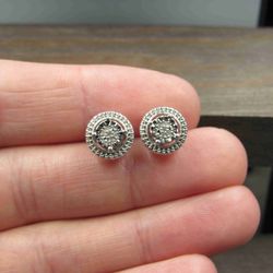 Sterling Silver Fancy Multiple Diamond Chip Stud Earrings Vintage