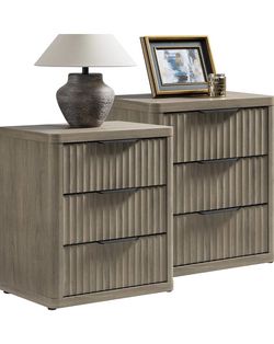 Night Stand Set of 2 Nightstands with 3 Drawers Storage Bedside Table Large Fluted Bed Side End Table Modern 25.6" Tall Wide Night Stands for Bedroom