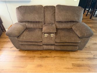 Brown Plush Recliner Sofa, Recliner Chair & Matching Shelves