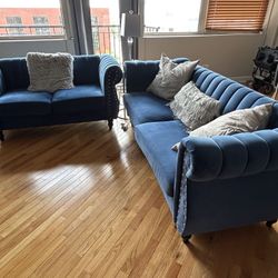 Luxurious Velvet Rolled Arm Couch AND loveseat
