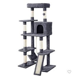 63" Multilevel Plush Cat Tree with Hammock for Cats Kitchens- Dark Gray