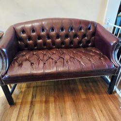 Tufted Jansko Faux Leather Settee / Loveseat With Nailhead Trim Brown