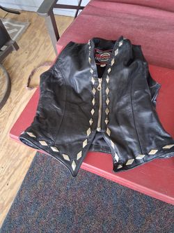 Black Leather Studded Biker Vest
