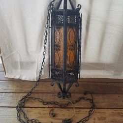 Vintage Spanish Style Wrought Iron Chandelier / Hanging Lamp