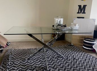 60in Glass Dining Table with Silver Legs